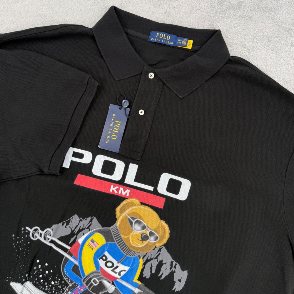 Polo Ralph Lauren Mens 4XLT Skiing Polo Bear Shirt Black 100% Cotton NWT